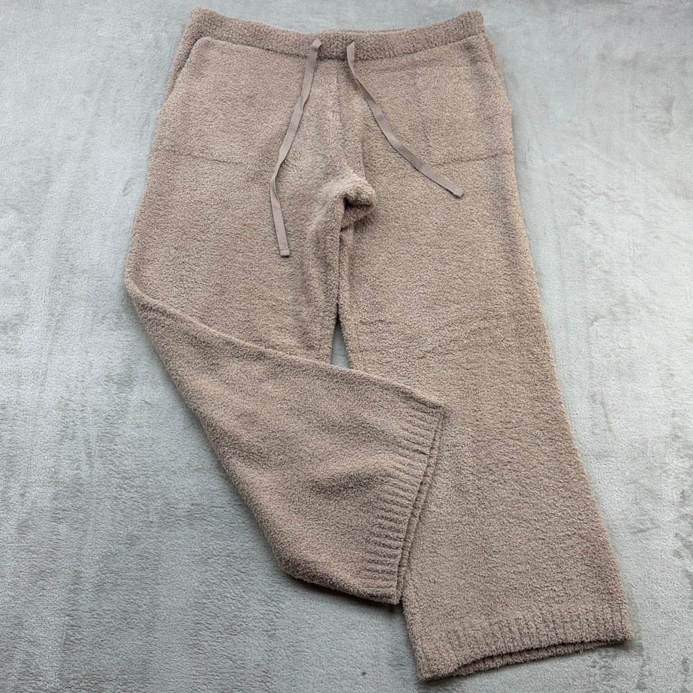 Softies Lounge Pants Women XL Taupe Fuzzy Knit Wide Leg Drawstring Pajamas Hygge